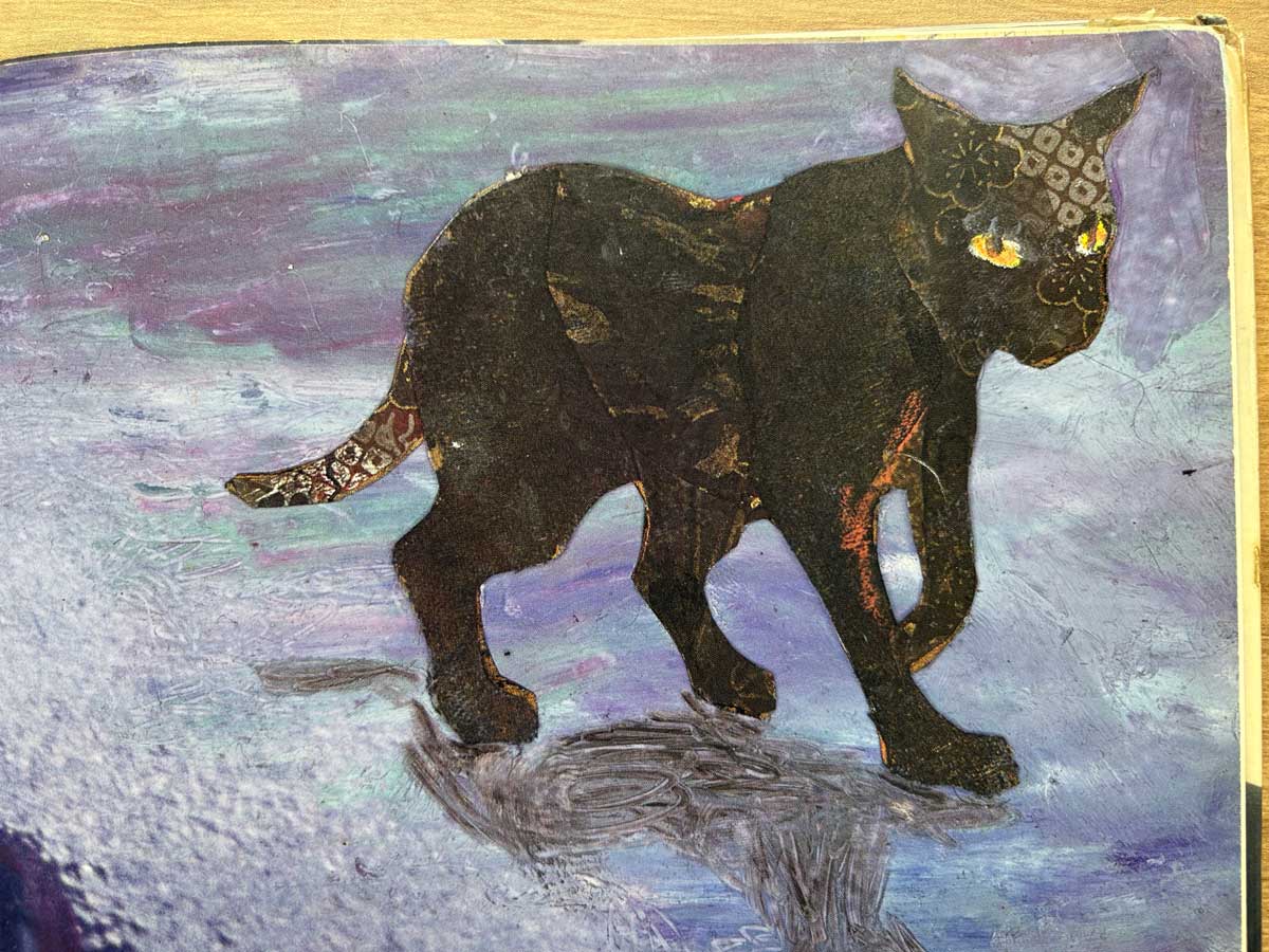 黒ねこをこんなコラージュで表現する工夫に感心